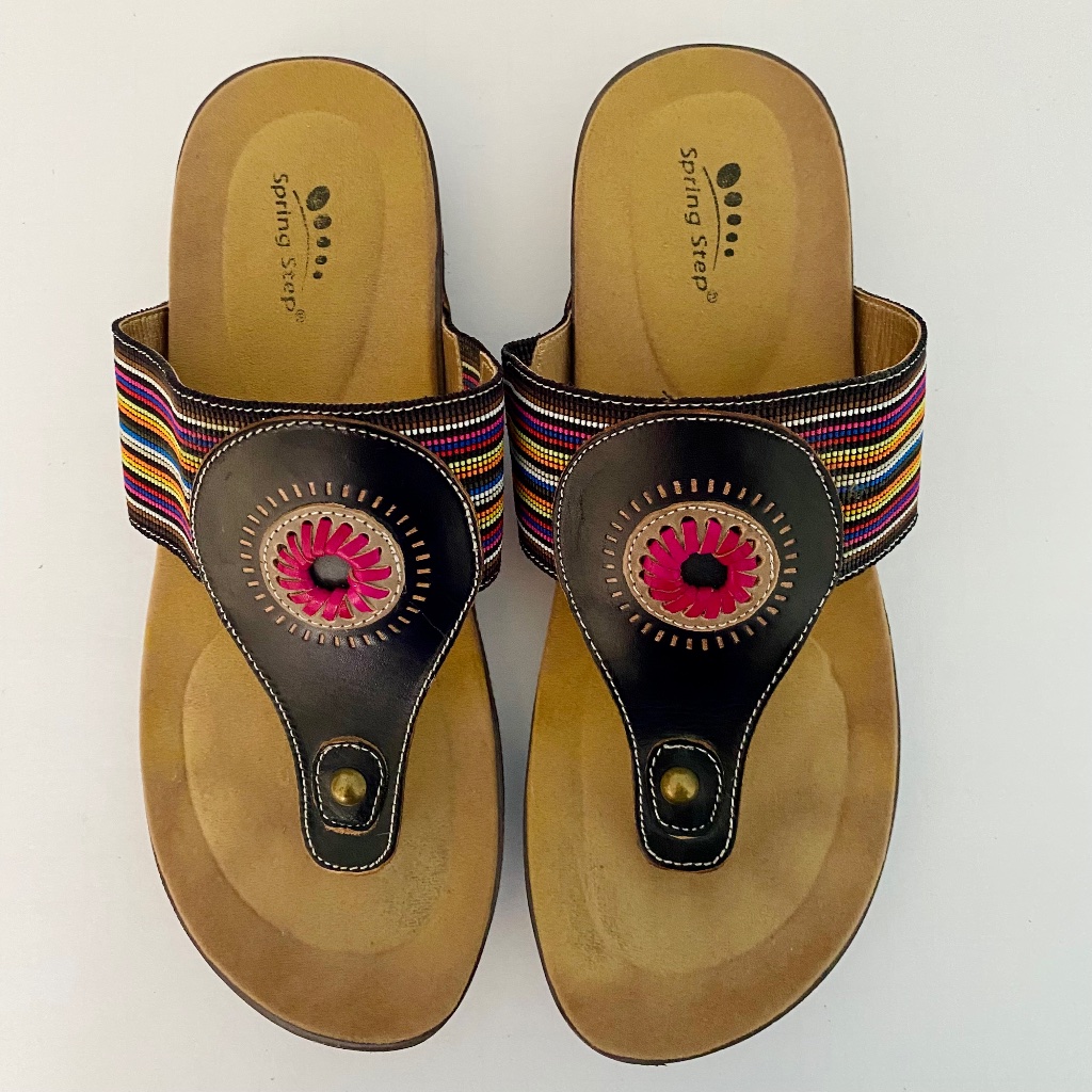 Spring Step Sandals Yasmin Flip Flop Black Pink Leather Size Us 10 Eu 41